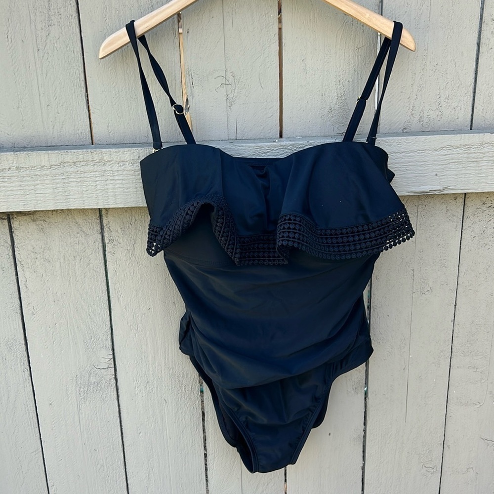 Kona Sol Black One Piece Swimsuit With Ruffle Details Size Large
